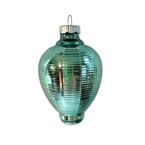 Vintage Shiny Brite Blue Ribbed Lantern Glass Ornament 1950s USA Christmas - Picture 2 of 6